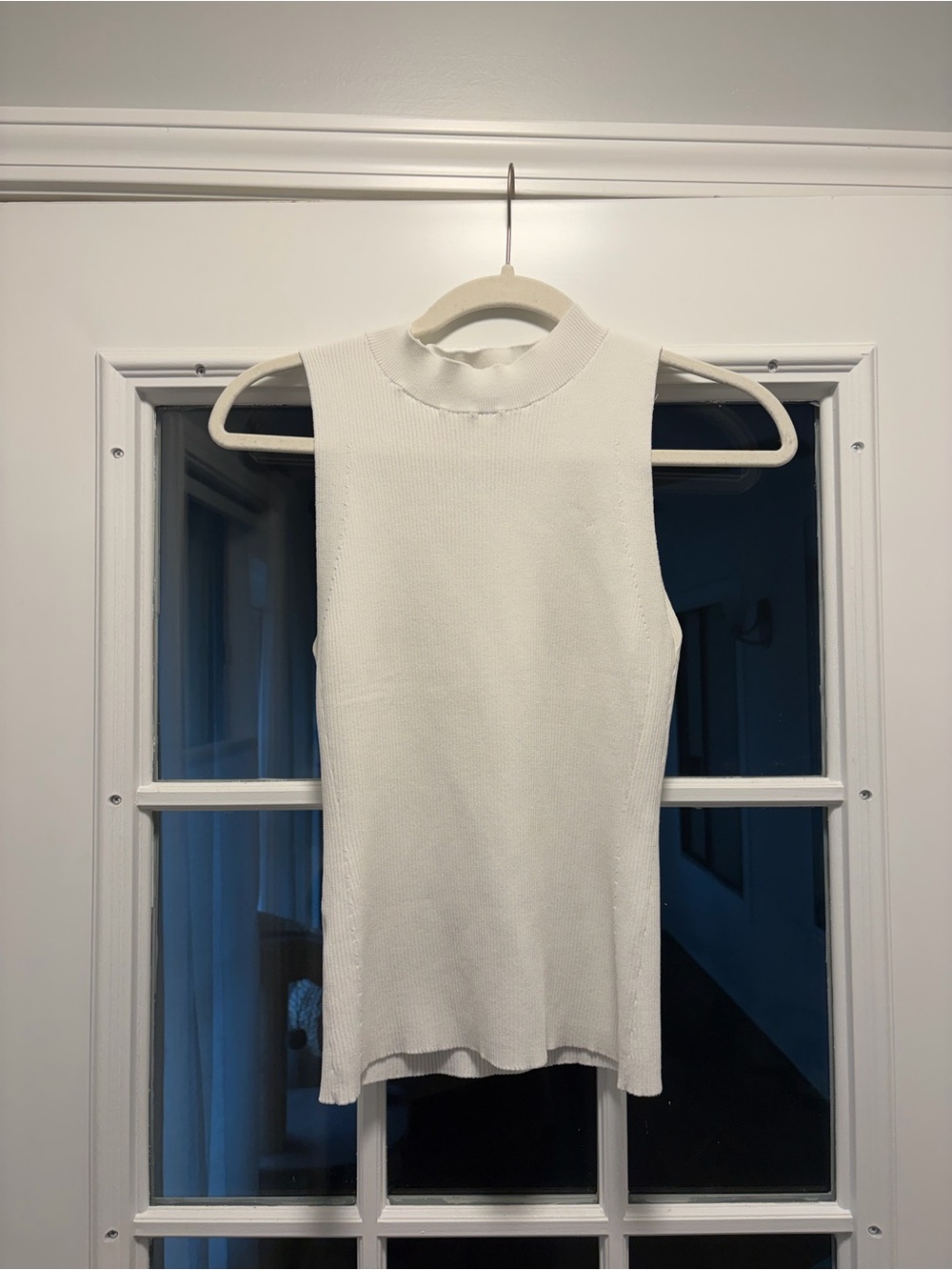 Mango Sleeveless Ribbed Mock Neck Tank - White